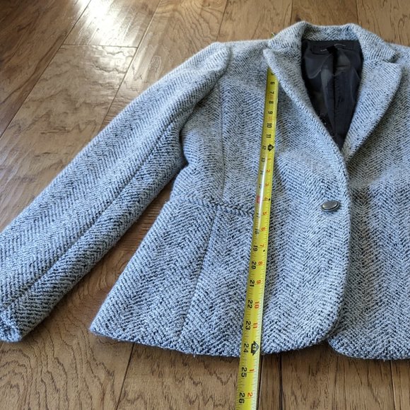 Tweed Black White Herringbone Wool Lined Blazer Jacket 2P 2 Petite XS Small - Picture 8 of 15